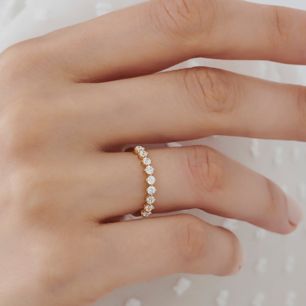 OBFJ1339 - 14k 9 Stone Prong Setting Women's Diamond Wedding Ring 0.55 ctw 5