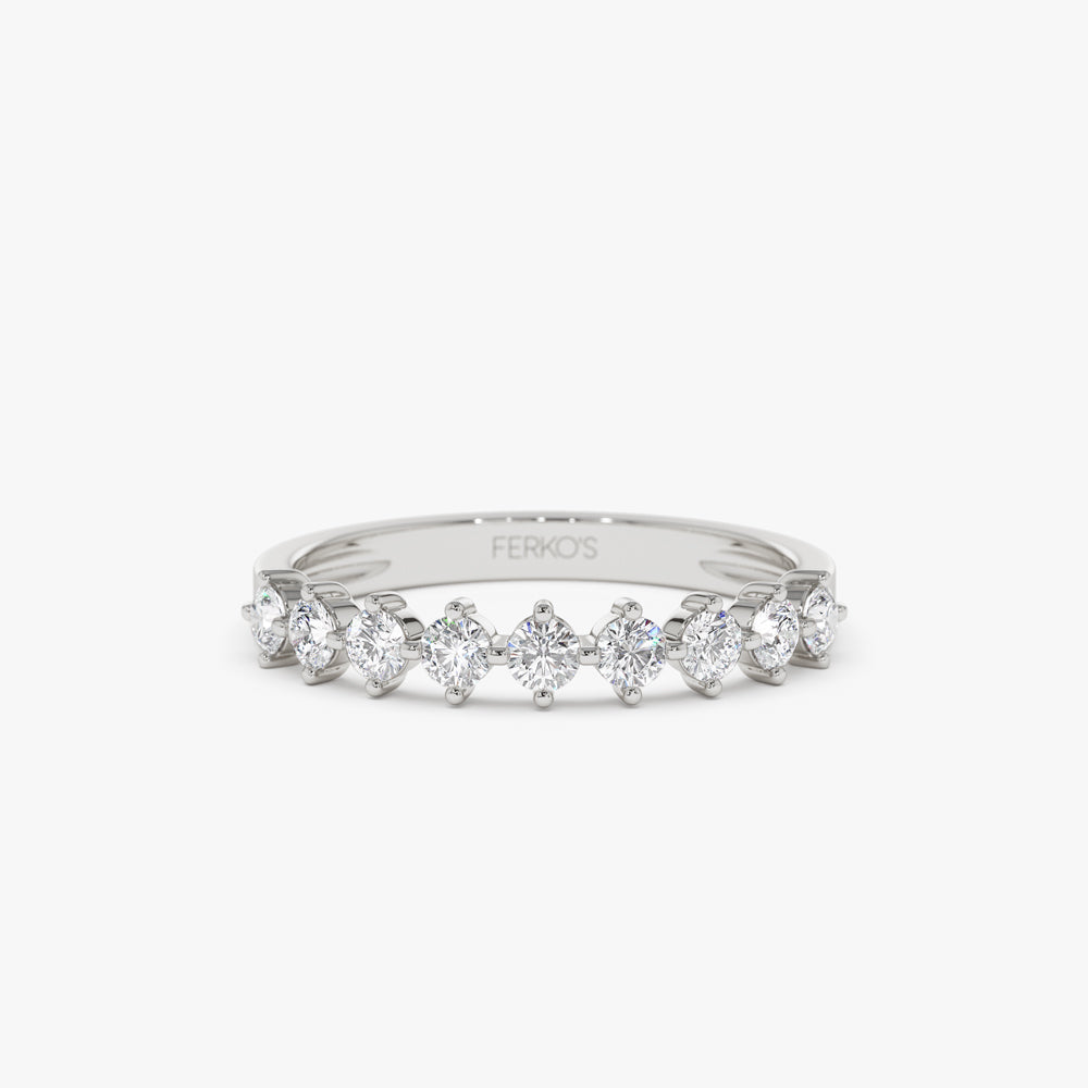 OBFJ1339 - 14k 9 Stone Prong Setting Women's Diamond Wedding Ring 0.55 ctw 7