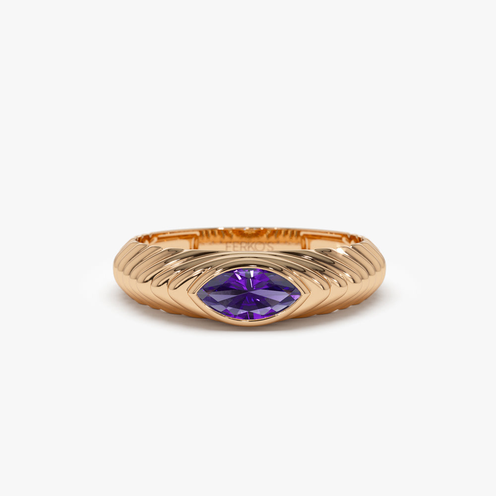 OBFJ1434 - 14k Marquise Shape Amethyst Beveled Ring 5