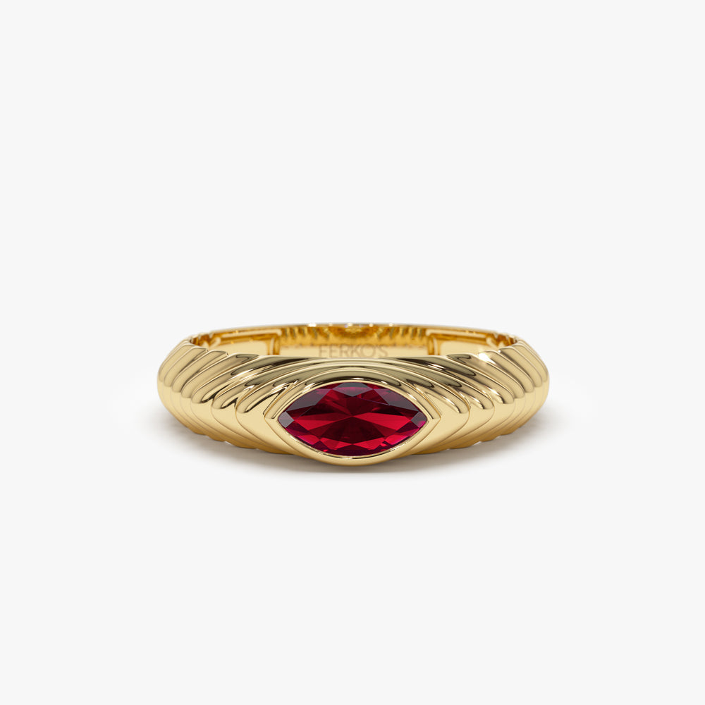 OBFJ1449 - 14k Marquise Shape Garnet Beveled Ring 1