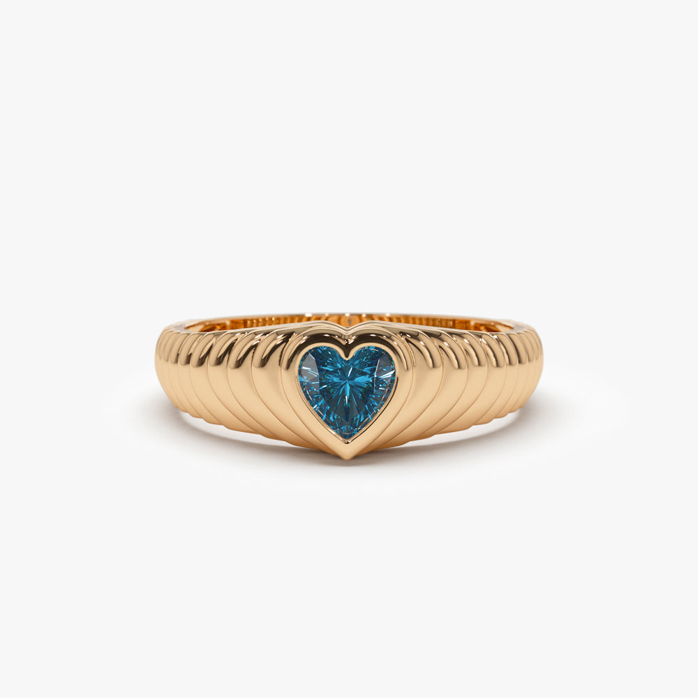 OBFJ1425 - Heart Shape Blue Topaz Beveled Ring ring in selectable metal and diamond options - Roselle Jewelry view 5