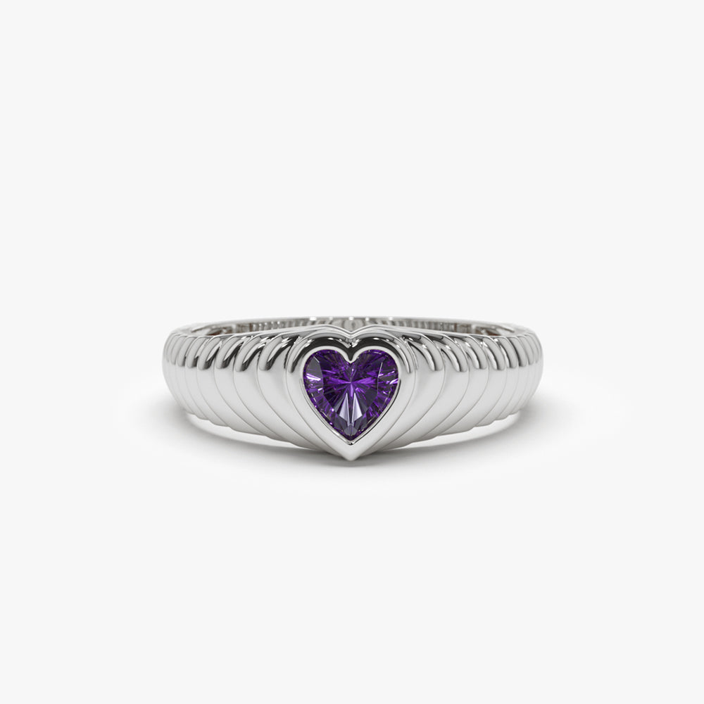 OBFJ1428 - 14k Heart Shape Amethyst Beveled Ring 3