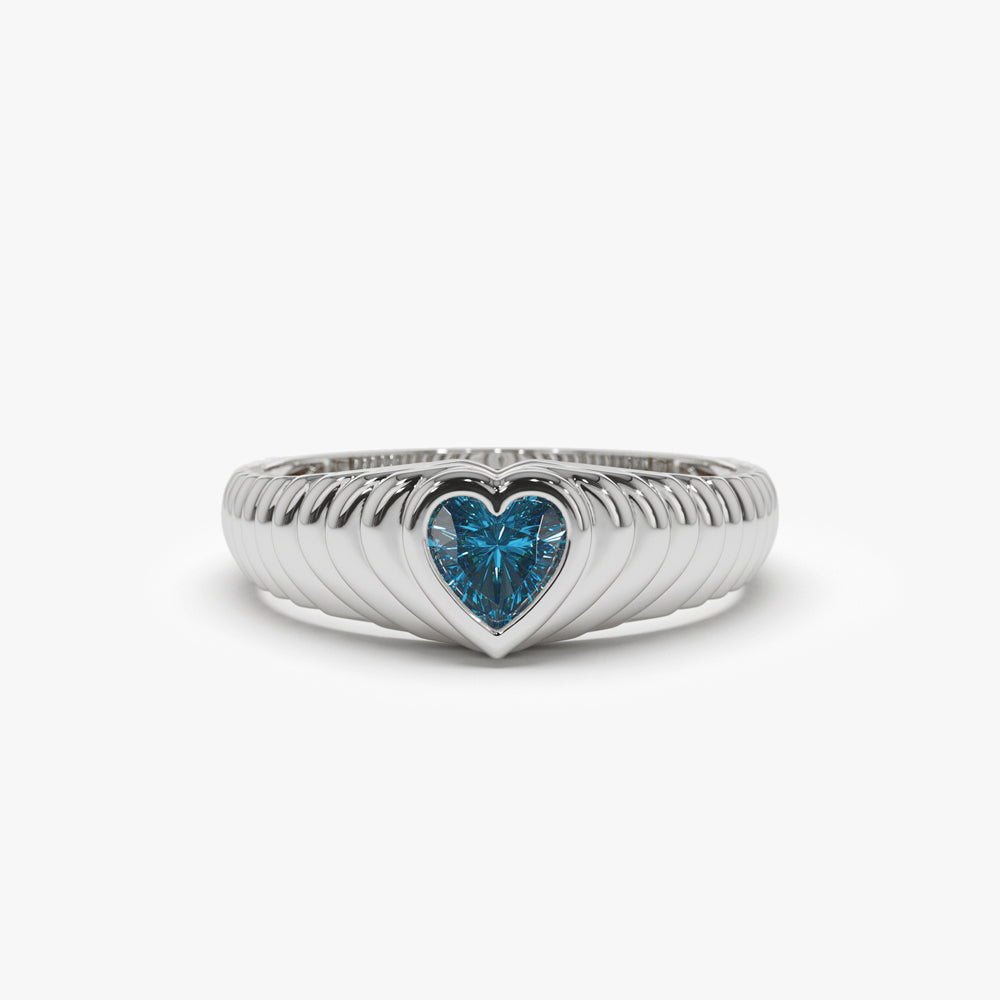 OBFJ1425 - Heart Shape Blue Topaz Beveled Ring ring in selectable metal and diamond options - Roselle Jewelry view 4