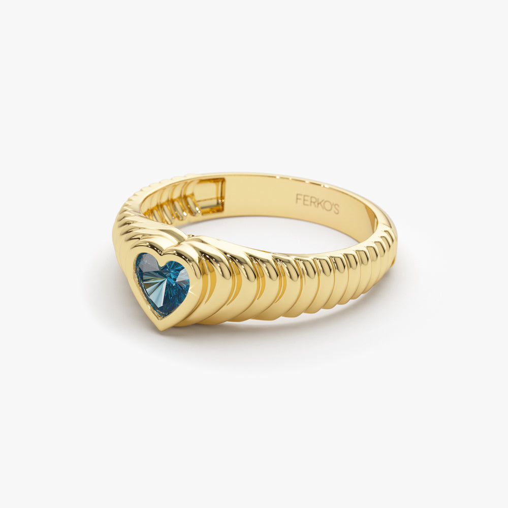 OBFJ1425 - Heart Shape Blue Topaz Beveled Ring ring in selectable metal and diamond options - Roselle Jewelry view 6