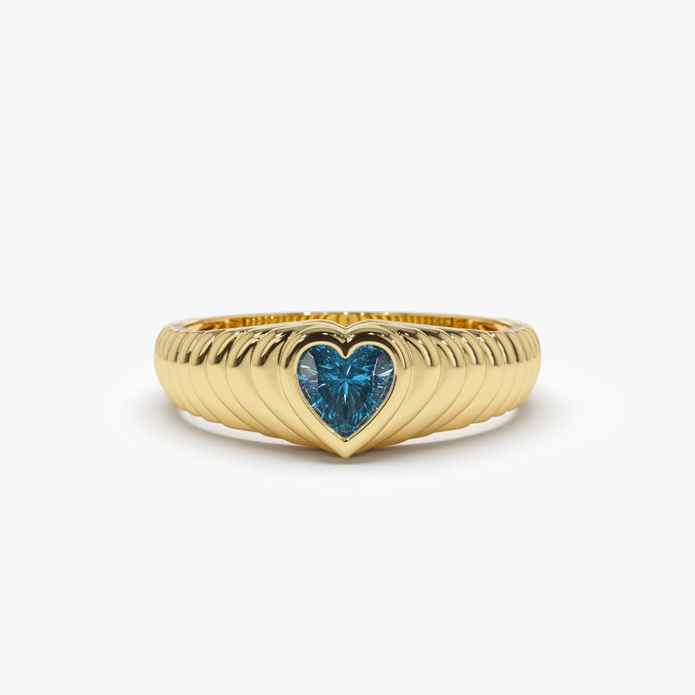 OBFJ1425 - Heart Shape Blue Topaz Beveled Ring ring in selectable metal and diamond options - Roselle Jewelry view 1
