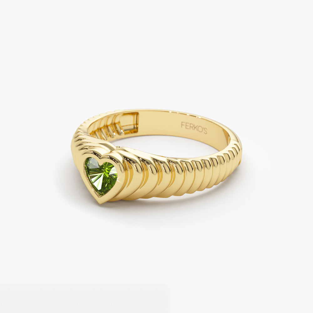 OBFJ1427 - 14k Heart Shape Peridot Beveled Ring 7