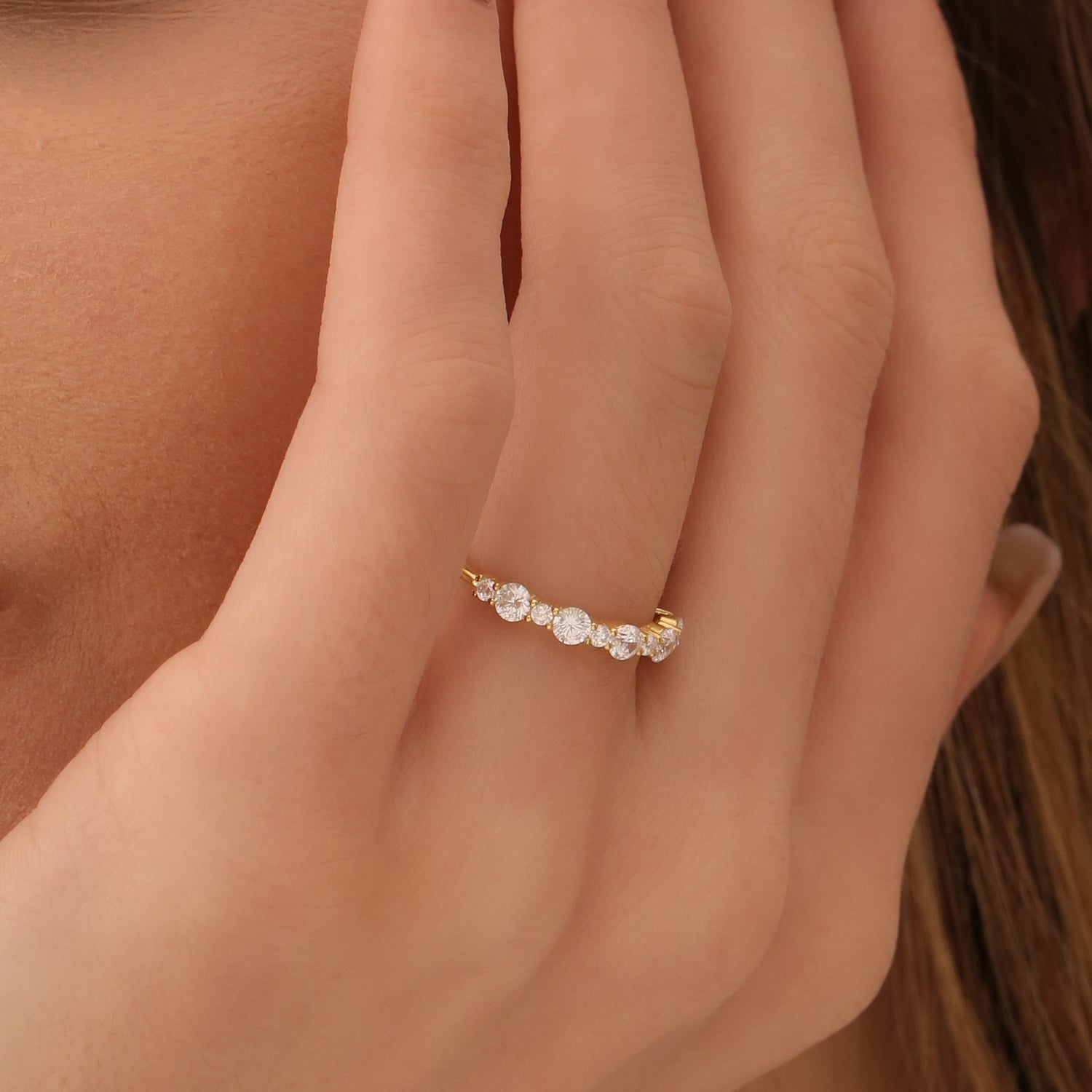 OBFJ1492 - Round Diamond Mix Size Anniversary Ring ring in selectable metal and diamond options - Roselle Jewelry view 5
