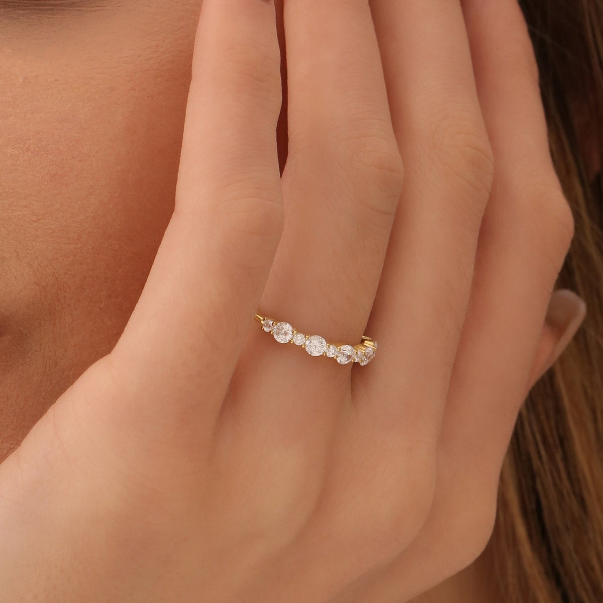 OBFJ1492 - Round Diamond Mix Size Anniversary Ring ring in selectable metal and diamond options - Roselle Jewelry view 5