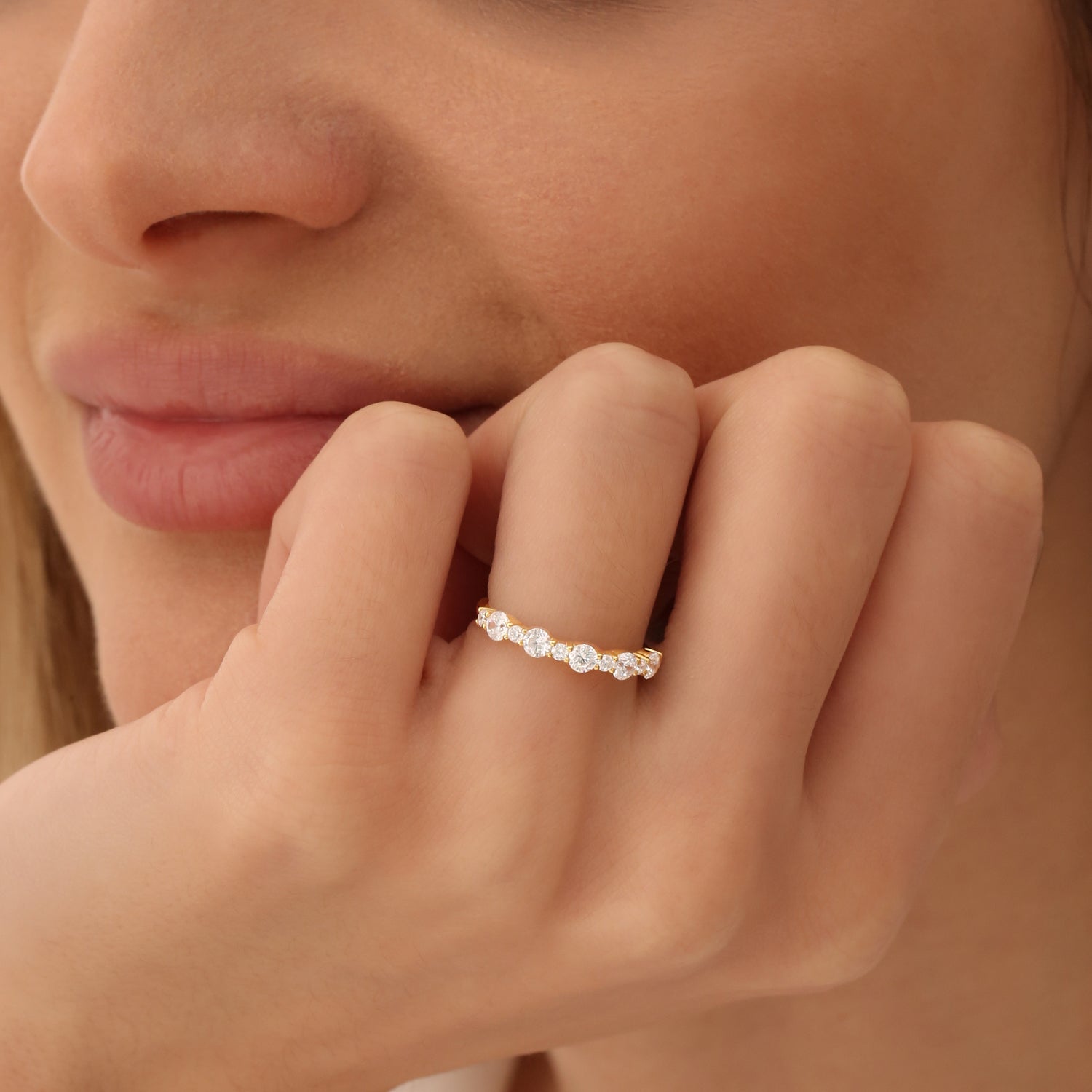 OBFJ1492 - Round Diamond Mix Size Anniversary Ring ring in selectable metal and diamond options - Roselle Jewelry view 4