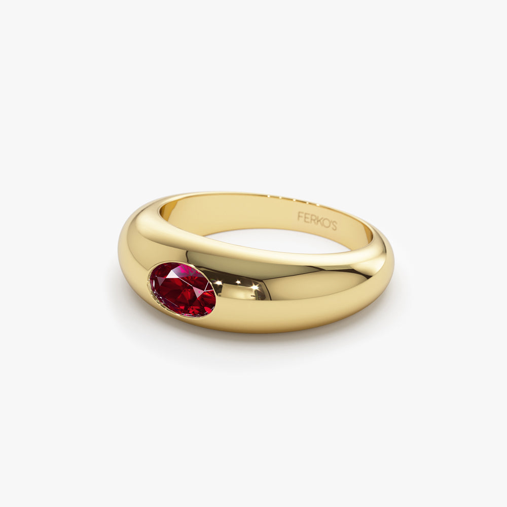 OBFJ1431 - 14k Flush Set Oval Ruby Dome Ring 7