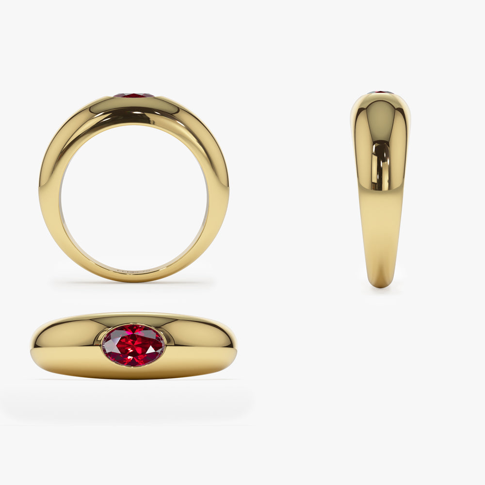 OBFJ1431 - 14k Flush Set Oval Ruby Dome Ring 8