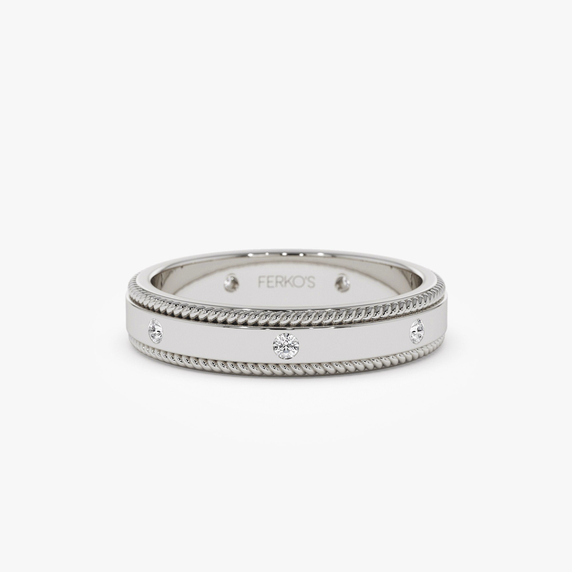 OBFJ1276 - 4MM Flat Milgrain Edge Diamond Wedding Band ring in selectable metal and diamond options - Roselle Jewelry view 5