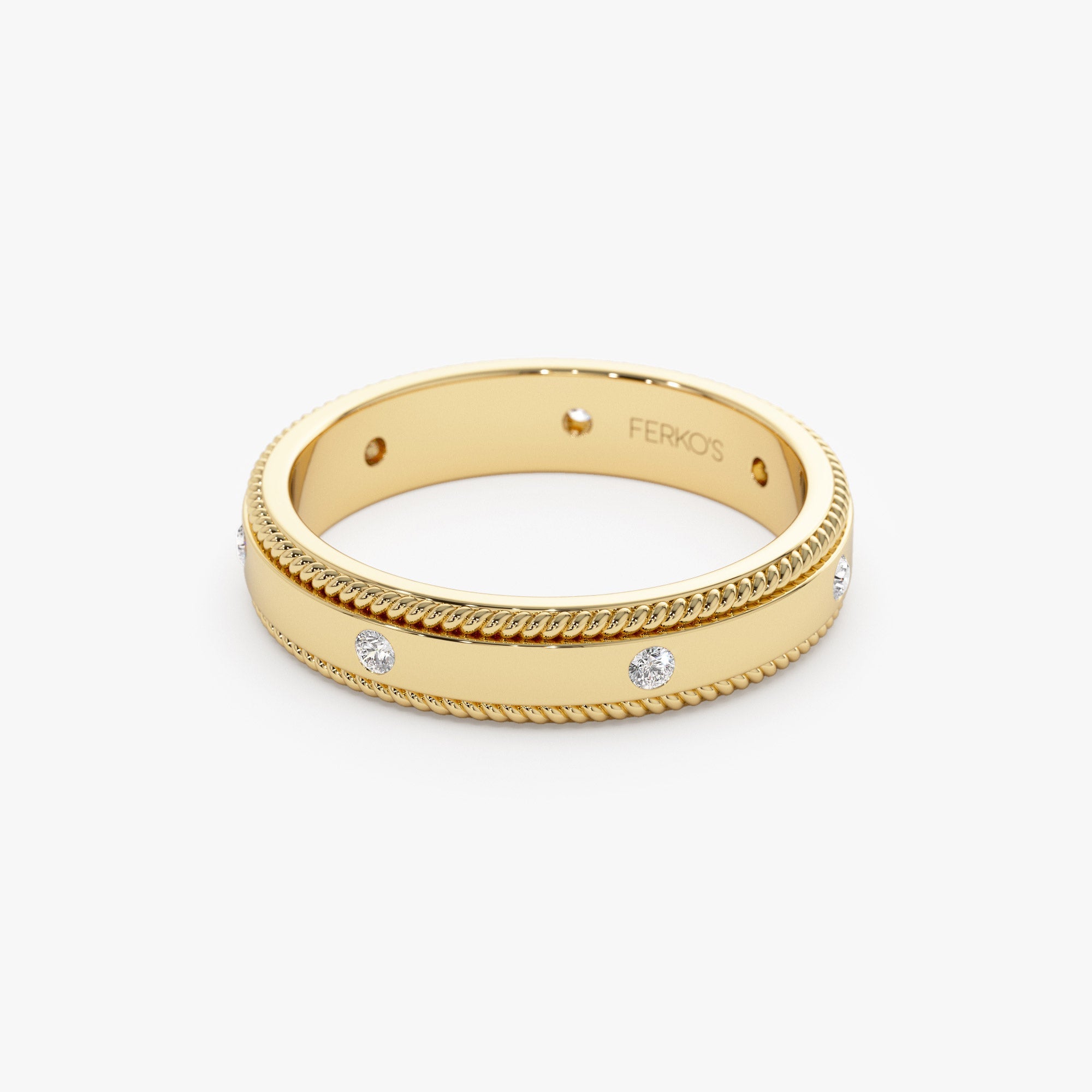 OBFJ1276 - 4MM Flat Milgrain Edge Diamond Wedding Band ring in selectable metal and diamond options - Roselle Jewelry view 6