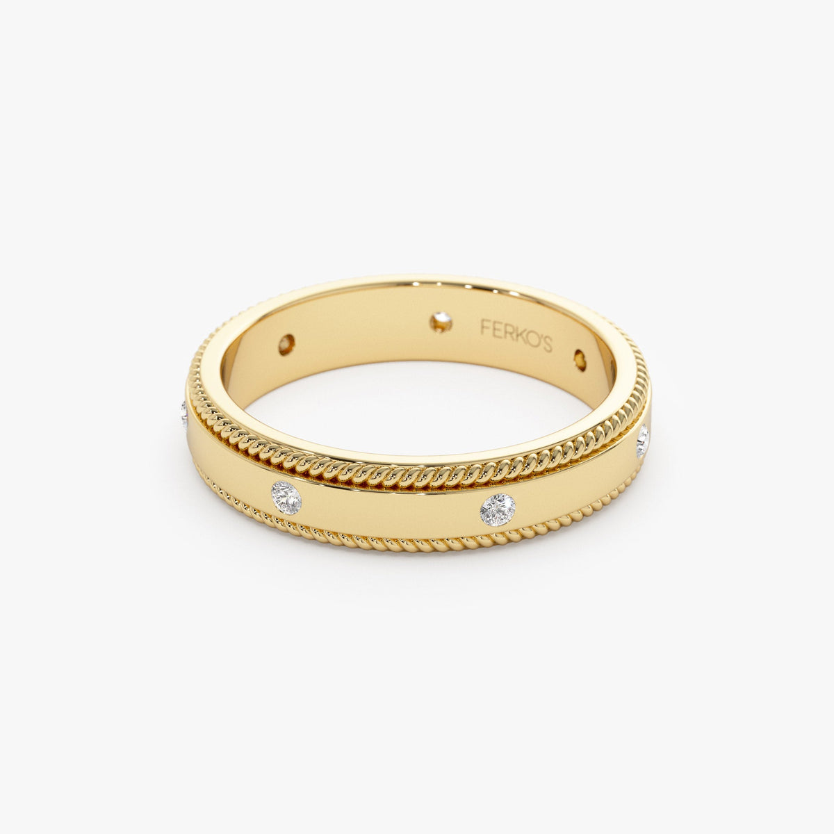 OBFJ1276 - 4MM Flat Milgrain Edge Diamond Wedding Band ring in selectable metal and diamond options - Roselle Jewelry view 6