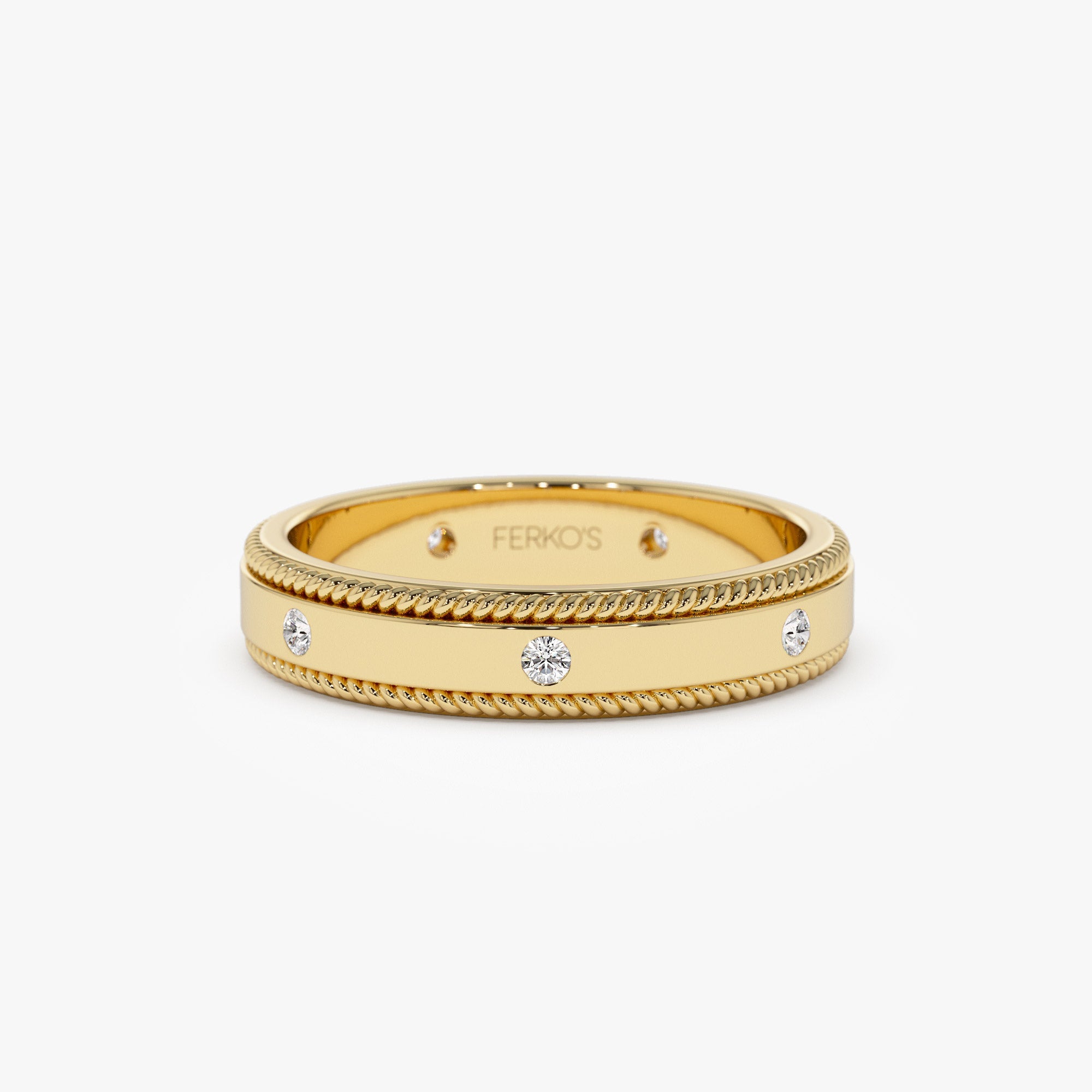 OBFJ1276 - 4MM Flat Milgrain Edge Diamond Wedding Band ring in selectable metal and diamond options - Roselle Jewelry view 1