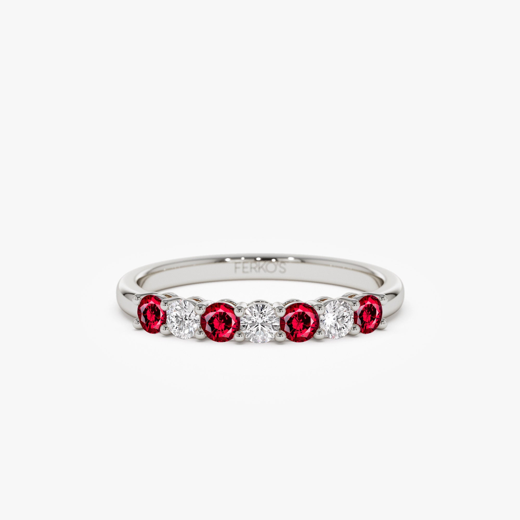 OBFJ1147 - 14k 7 Stone Basket Setting Diamond and Ruby Wedding Ring 6