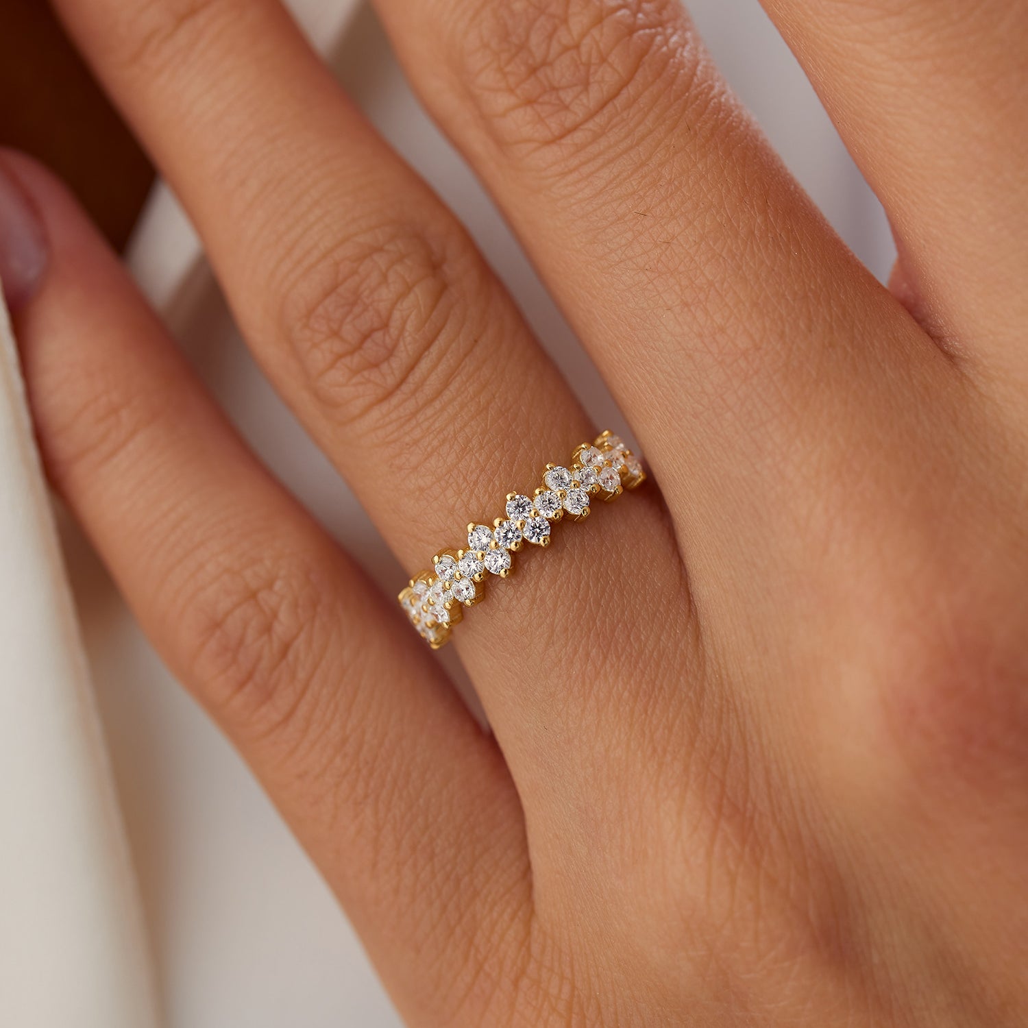 OBFJ1271 - Cluster Diamond Half Eternity Wedding Band ring in selectable metal and diamond options - Roselle Jewelry view 2