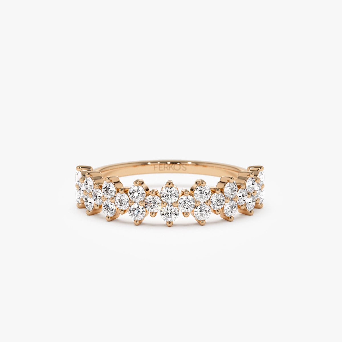 OBFJ1271 - Cluster Diamond Half Eternity Wedding Band ring in selectable metal and diamond options - Roselle Jewelry view 4
