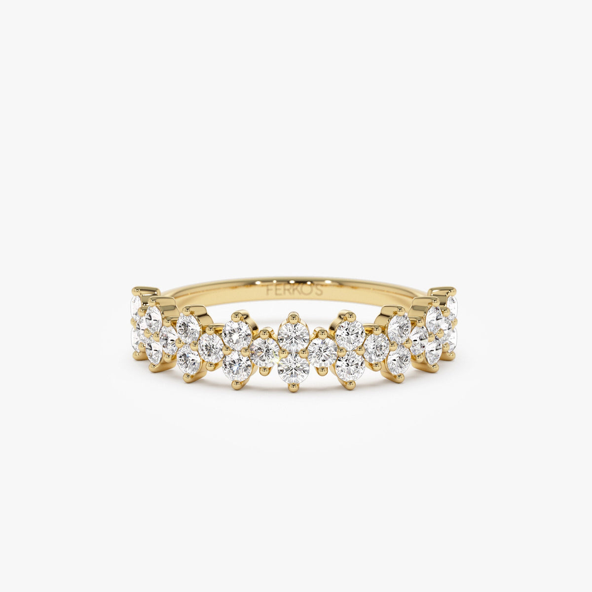 OBFJ1271 - Cluster Diamond Half Eternity Wedding Band ring in selectable metal and diamond options - Roselle Jewelry view 1