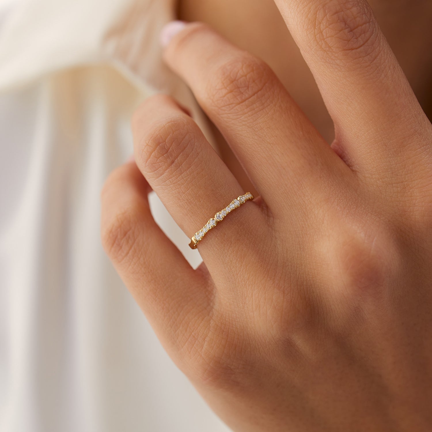 OBFJ1302 - 14k Pave Diamond Bamboo Ring 2