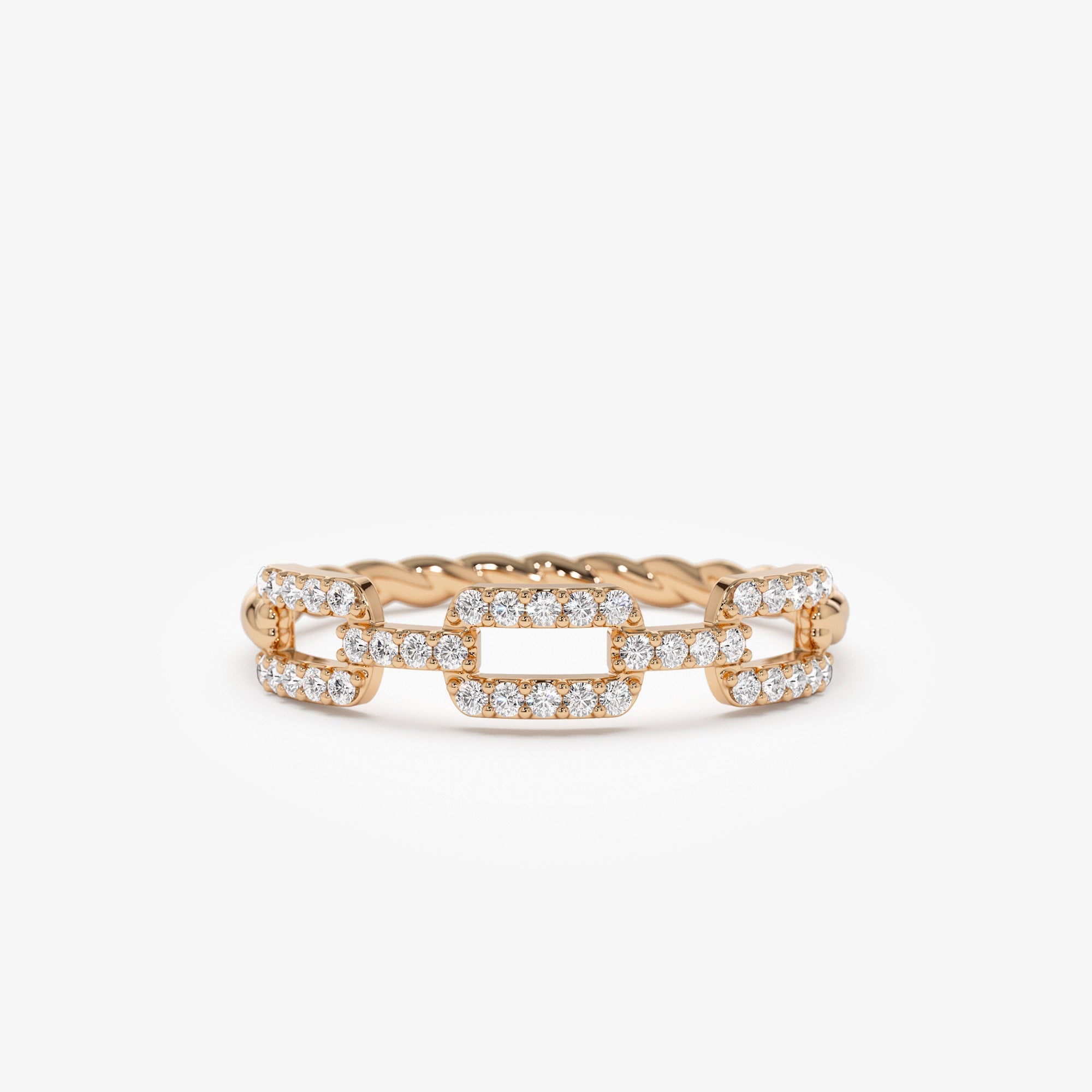 OBFJ1438 - 14k Chain Link Diamond Ring with Twisted Rope Band 4