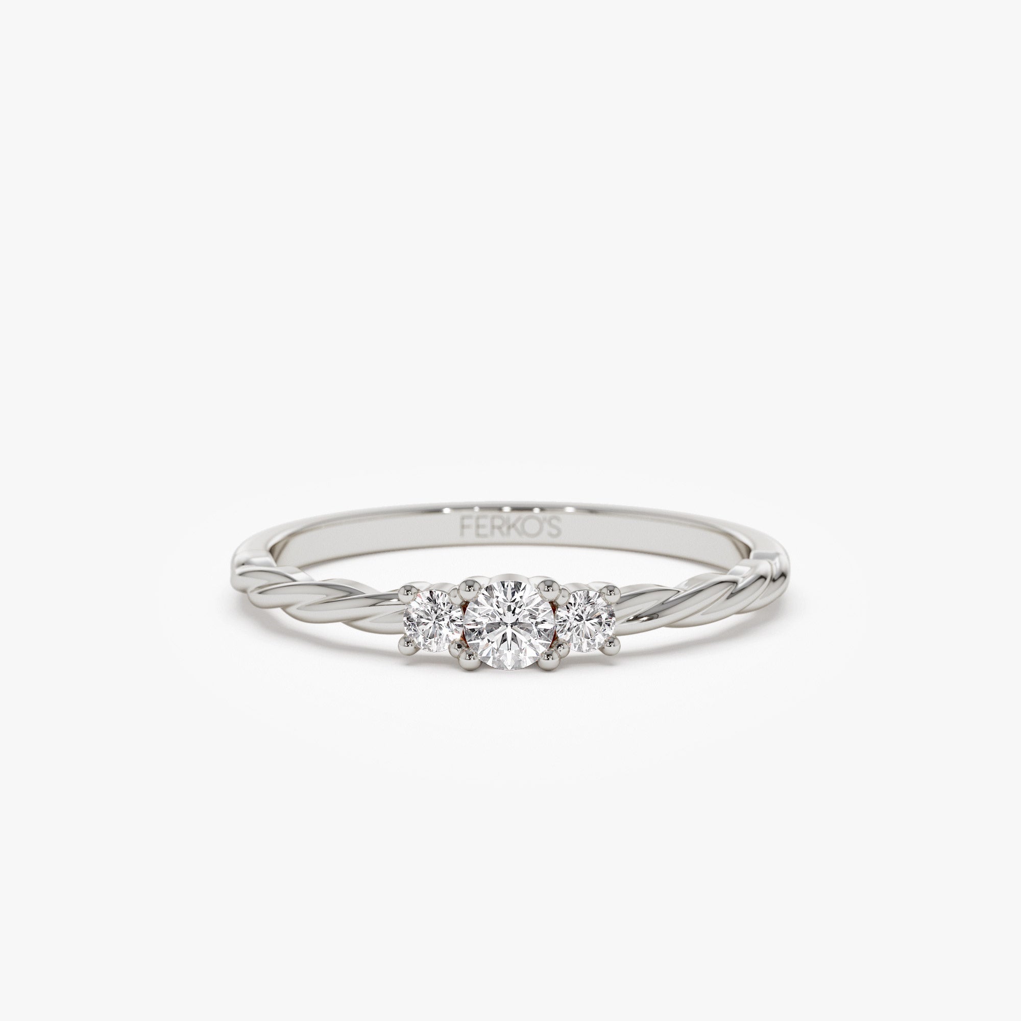 OBFJ1141 - 14k Gold Three Stone Dainty Diamond Twisted Ring 5