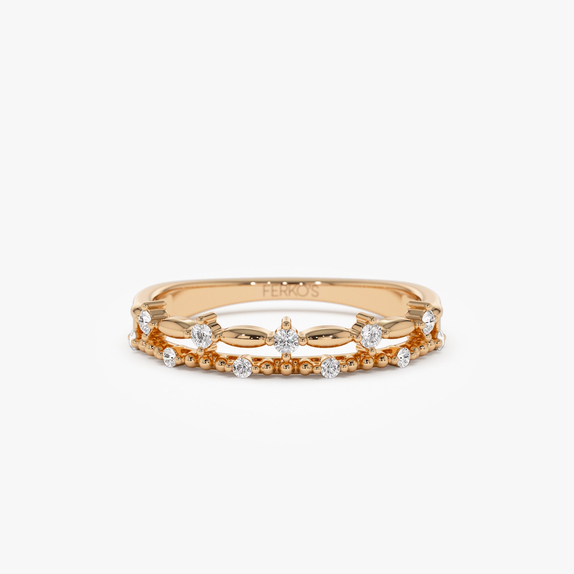 OBFJ1267 - 14k Stacked Double Band Diamond Ring 4