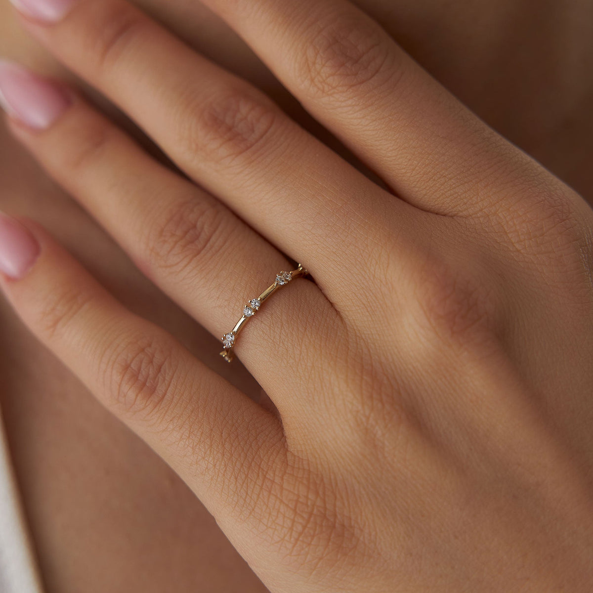 OBFJ1248 - Dainty Stacking Diamond Wedding Band ring in selectable metal and diamond options - Roselle Jewelry view 4