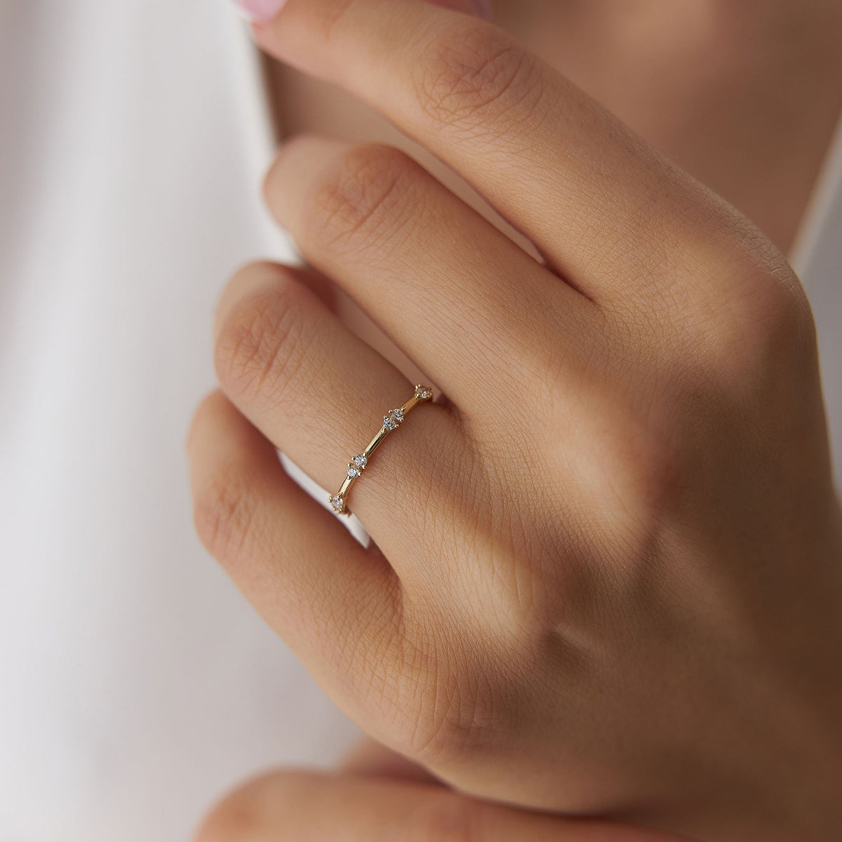 OBFJ1248 - Dainty Stacking Diamond Wedding Band ring in selectable metal and diamond options - Roselle Jewelry view 3