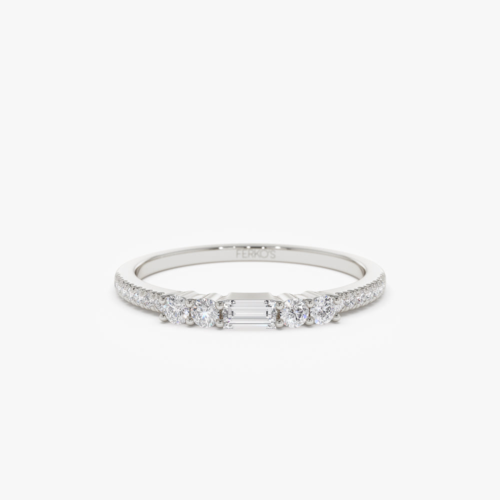 OBFJ0963 - Baguette and Round Diamond Dainty Stackable Ring ring in selectable metal and diamond options - Roselle Jewelry view 9