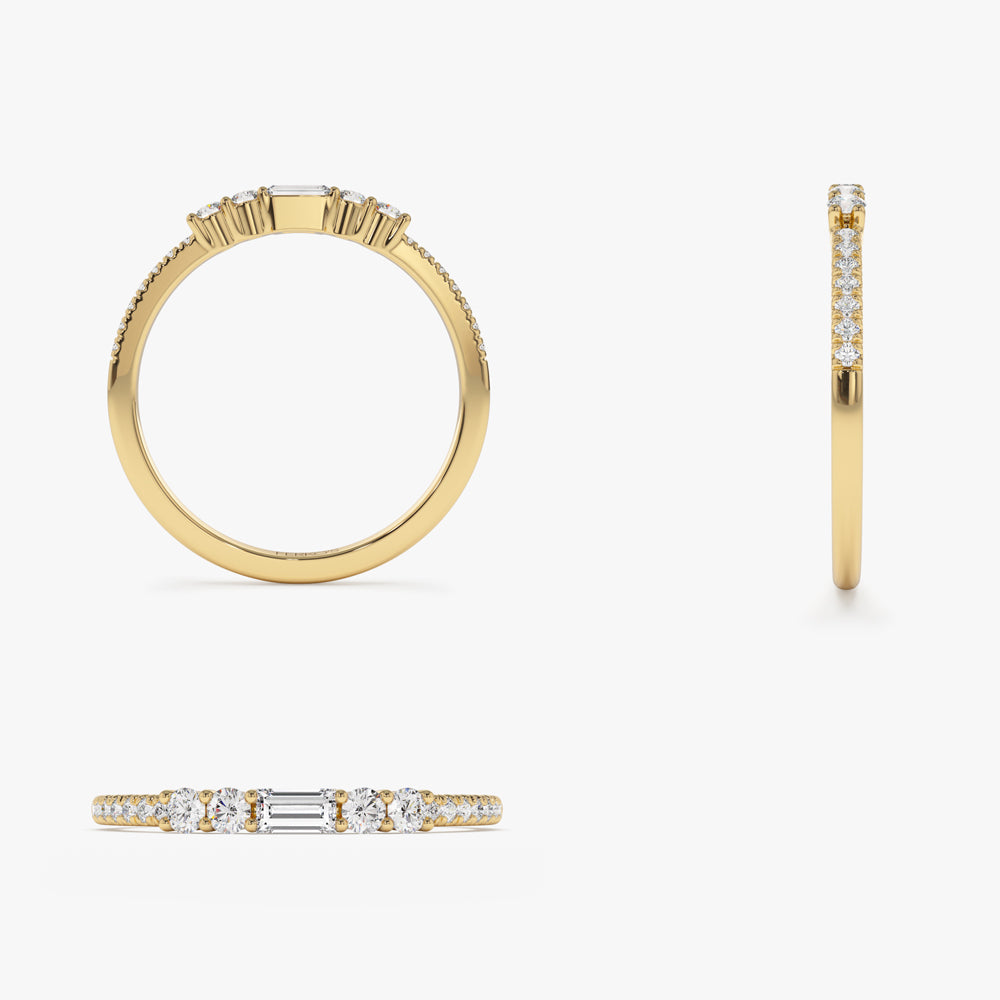 OBFJ0963 - Baguette and Round Diamond Dainty Stackable Ring ring in selectable metal and diamond options - Roselle Jewelry view 11