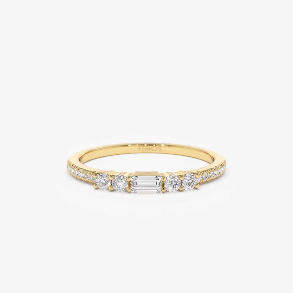 OBFJ0963 - Baguette and Round Diamond Dainty Stackable Ring ring in selectable metal and diamond options - Roselle Jewelry view 1