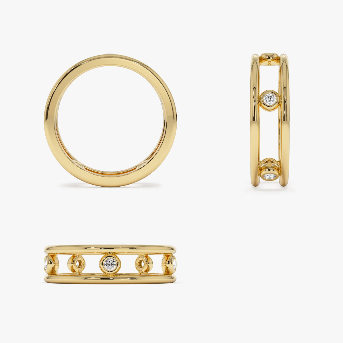 OBFJ1244 - Natural Diamond Bezel Setting Double Band Ring ring in selectable metal and diamond options - Roselle Jewelry view 8