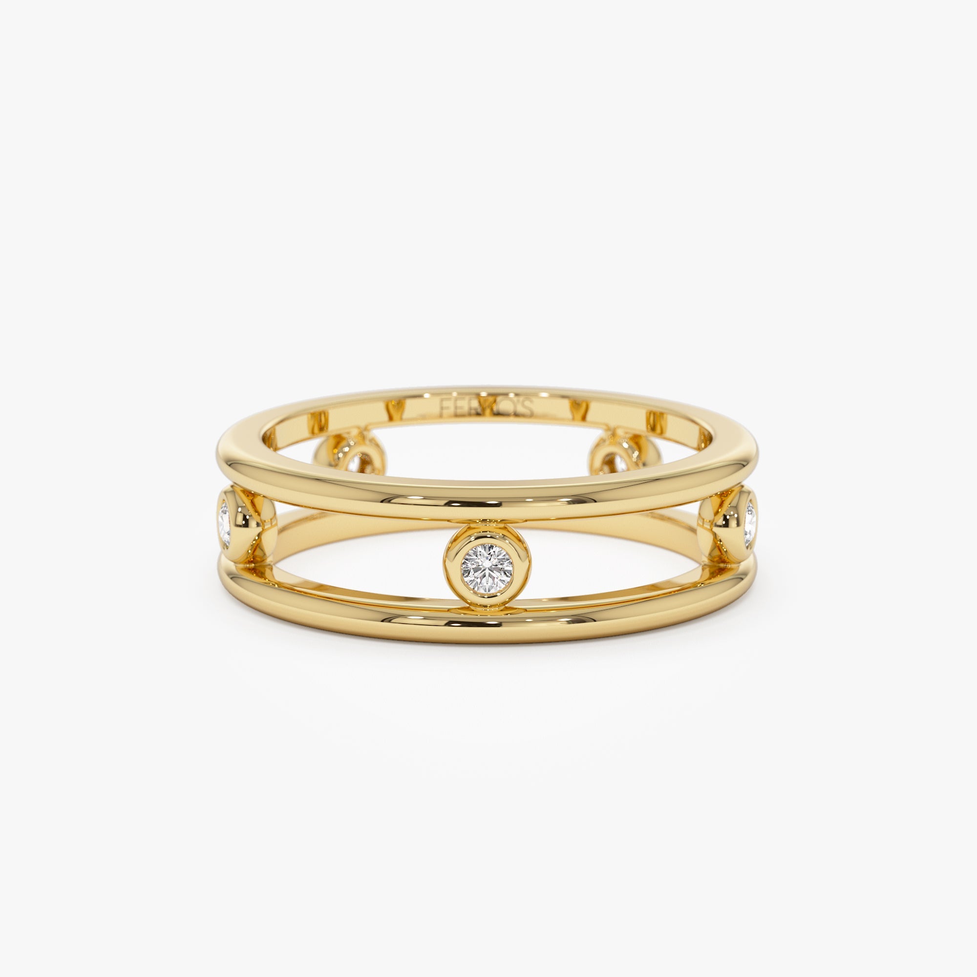 OBFJ1244 - Natural Diamond Bezel Setting Double Band Ring ring in selectable metal and diamond options - Roselle Jewelry view 1
