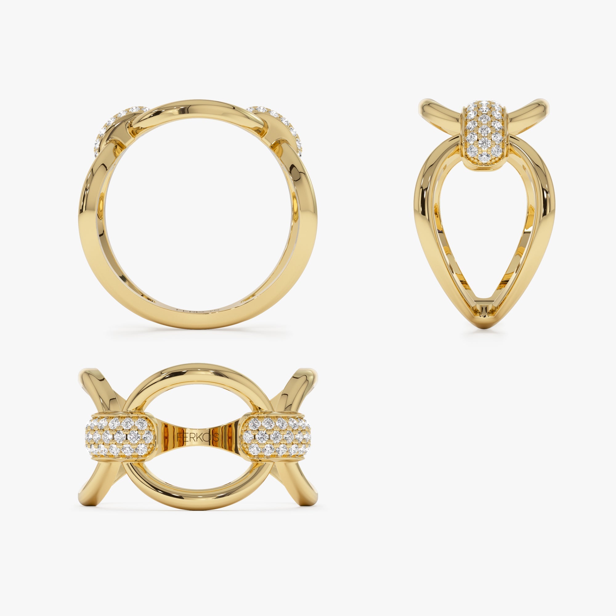 OBFJ1316 - 14k Unique Diamond Horsebit Pave Ring 9