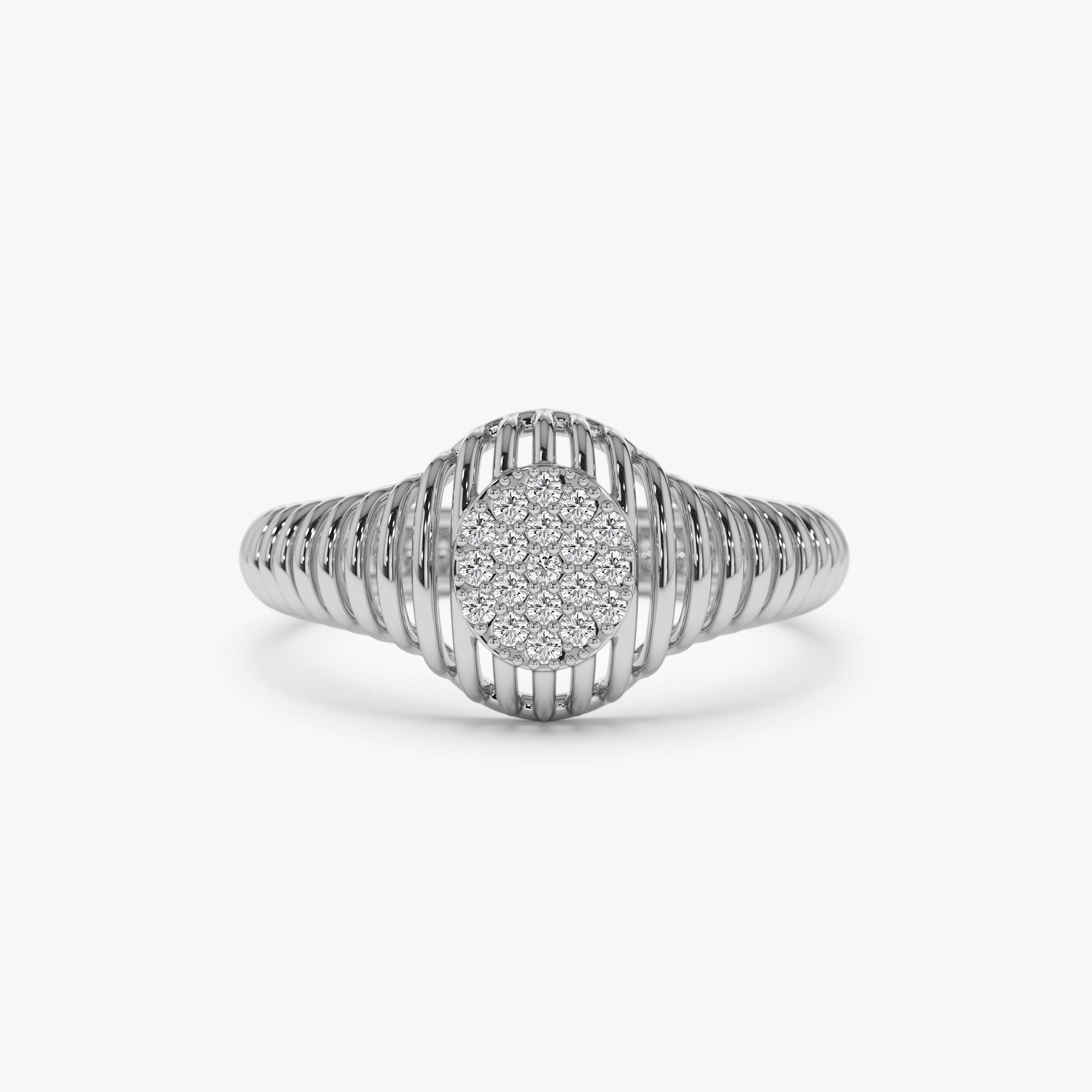 OBFJ1283 - 14k Gold Ribbed Oval Signet Ring 4