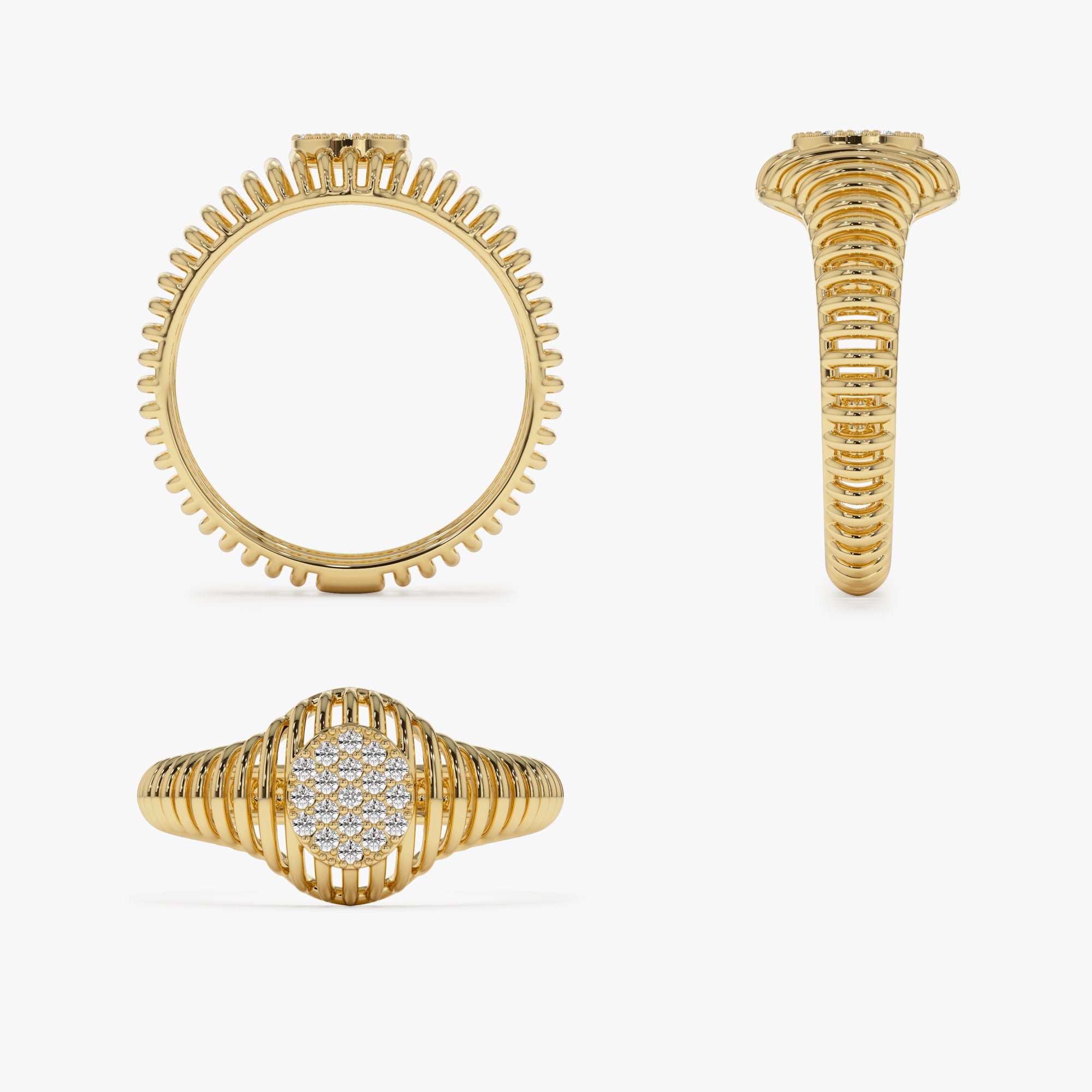 OBFJ1283 - 14k Gold Ribbed Oval Signet Ring 7