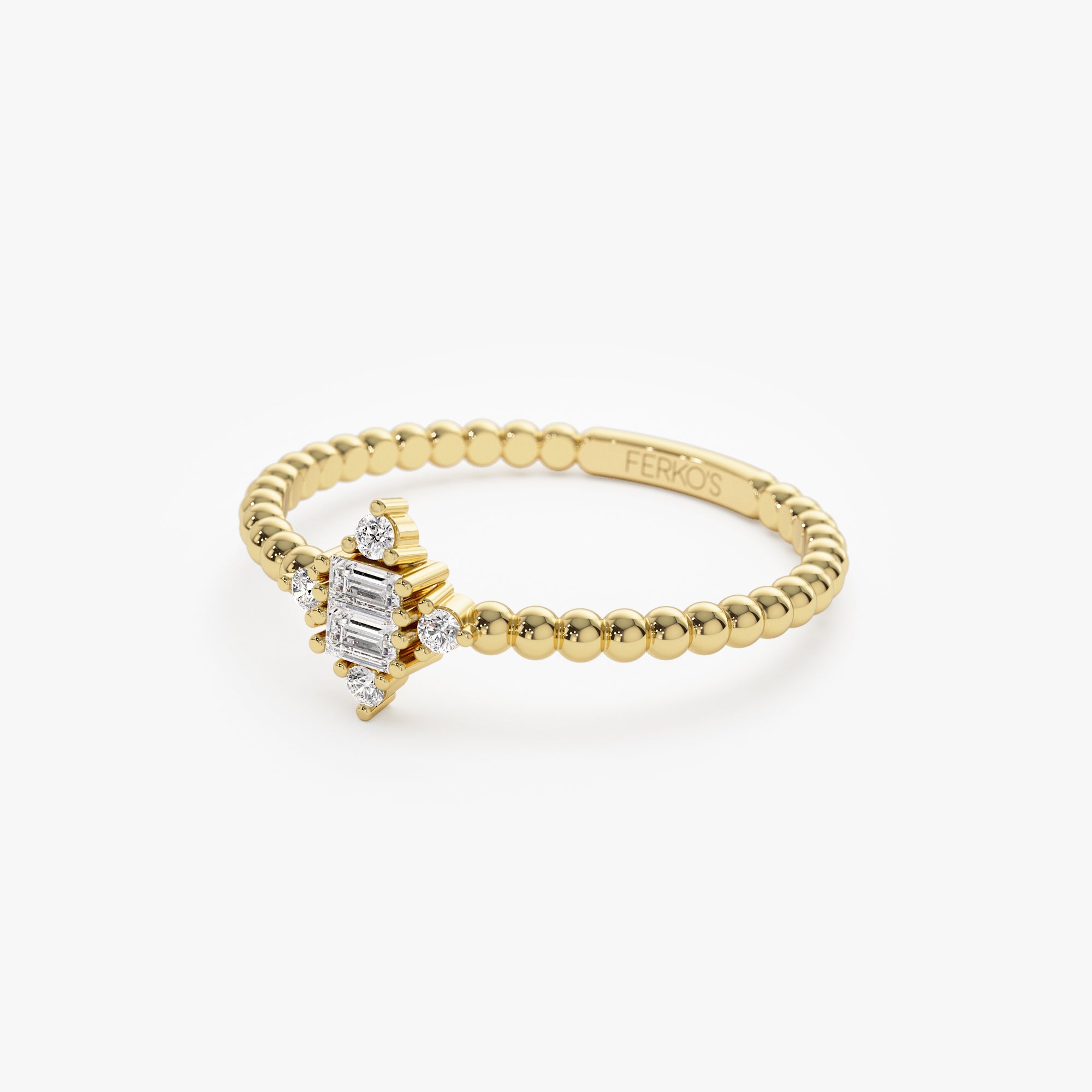OBFJ1242 - 14k Beaded Baguette and Round Diamond Stacking Ring 7