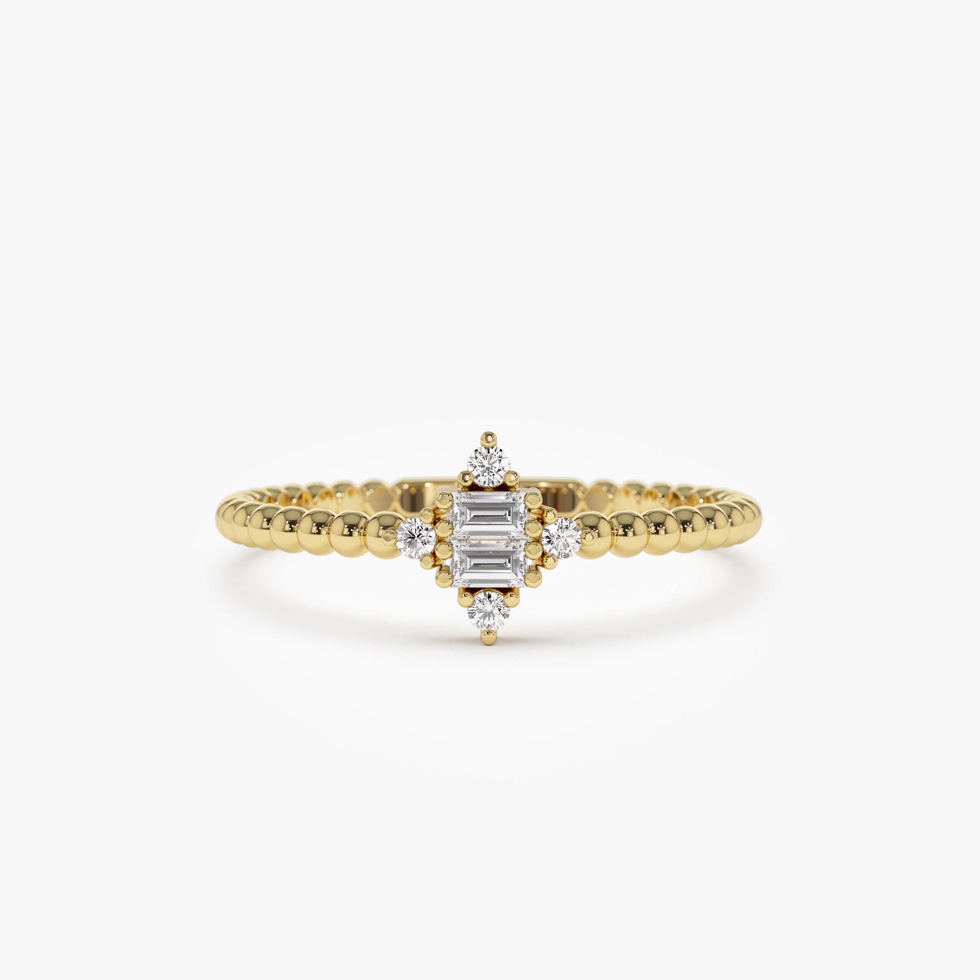 OBFJ1242 - 14k Beaded Baguette and Round Diamond Stacking Ring 1