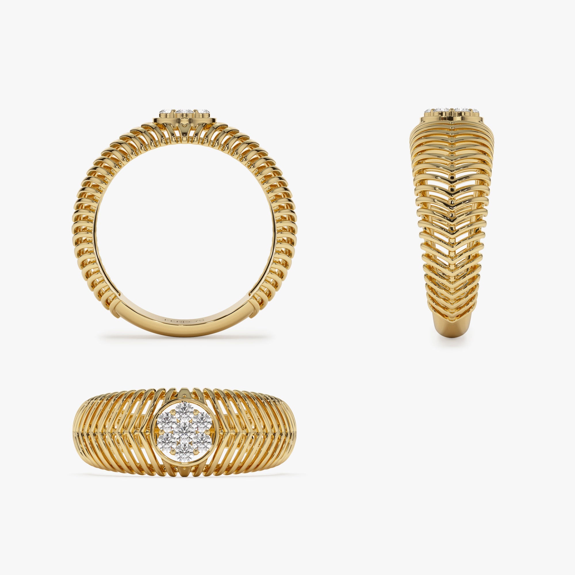 OBFJ1198 - 14k Unique Ribbed Illusion Setting Diamond Ring 8