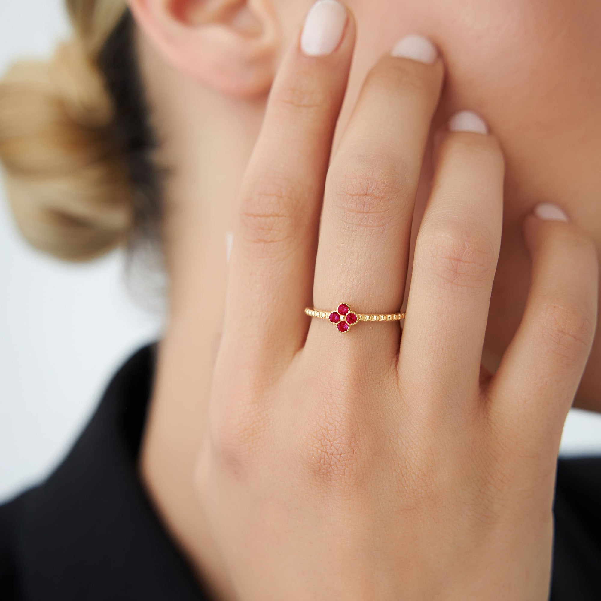 OBFJ1327 - 14k Ruby Clover Ring 3