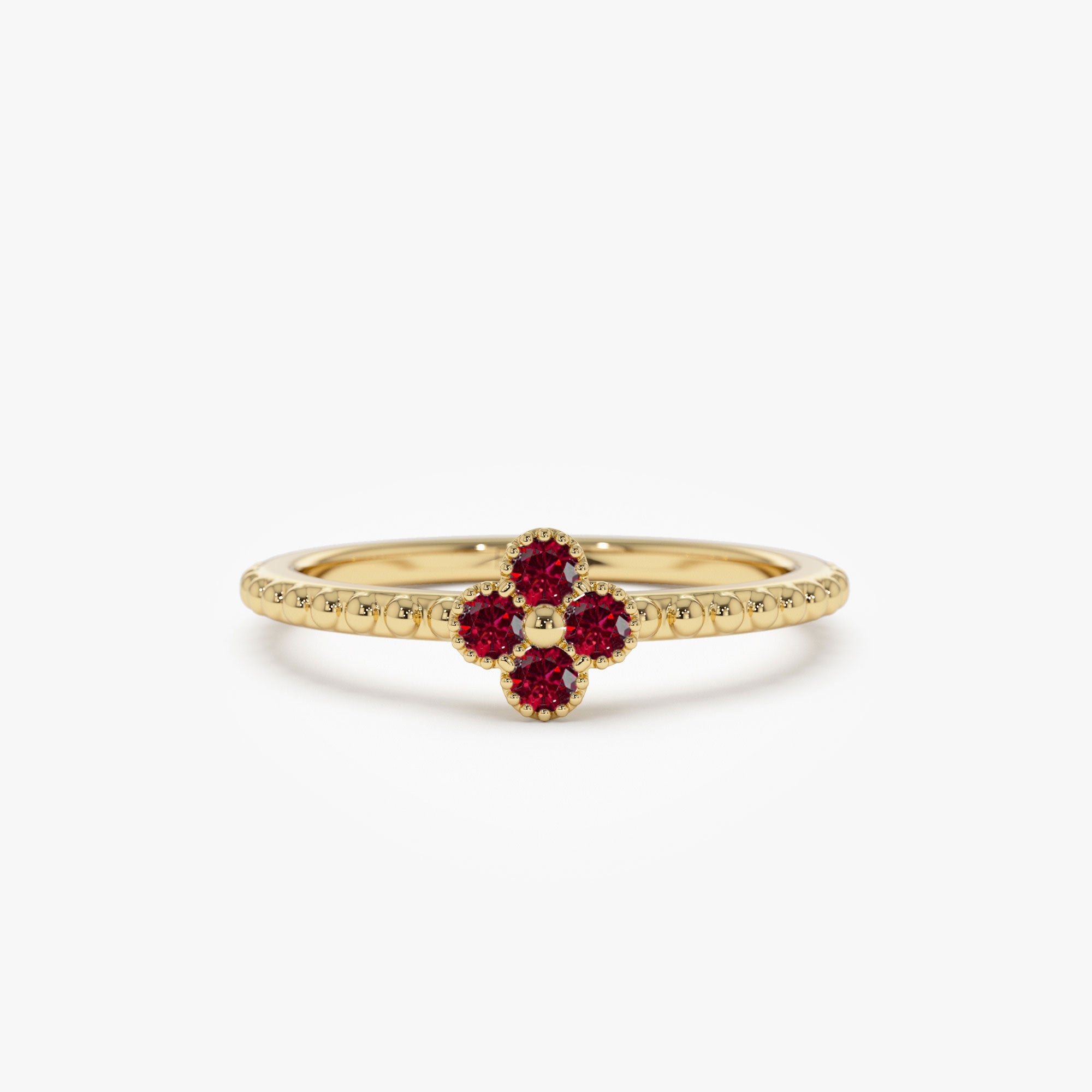 OBFJ1327 - 14k Ruby Clover Ring 1