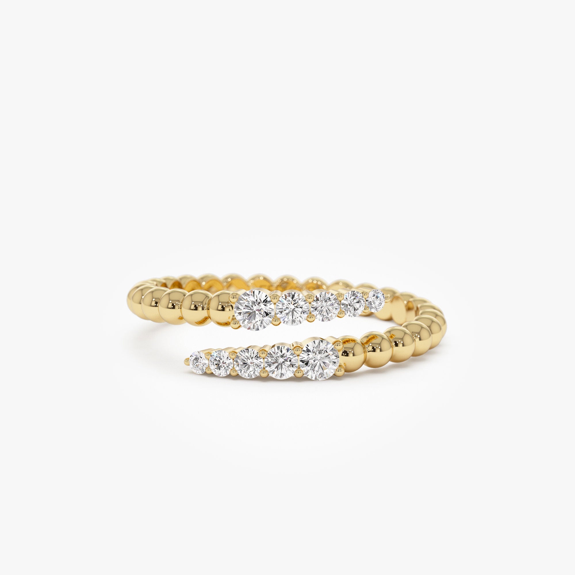 OBFJ1232 - 14k Beaded Diamond Cross Over Ring 1