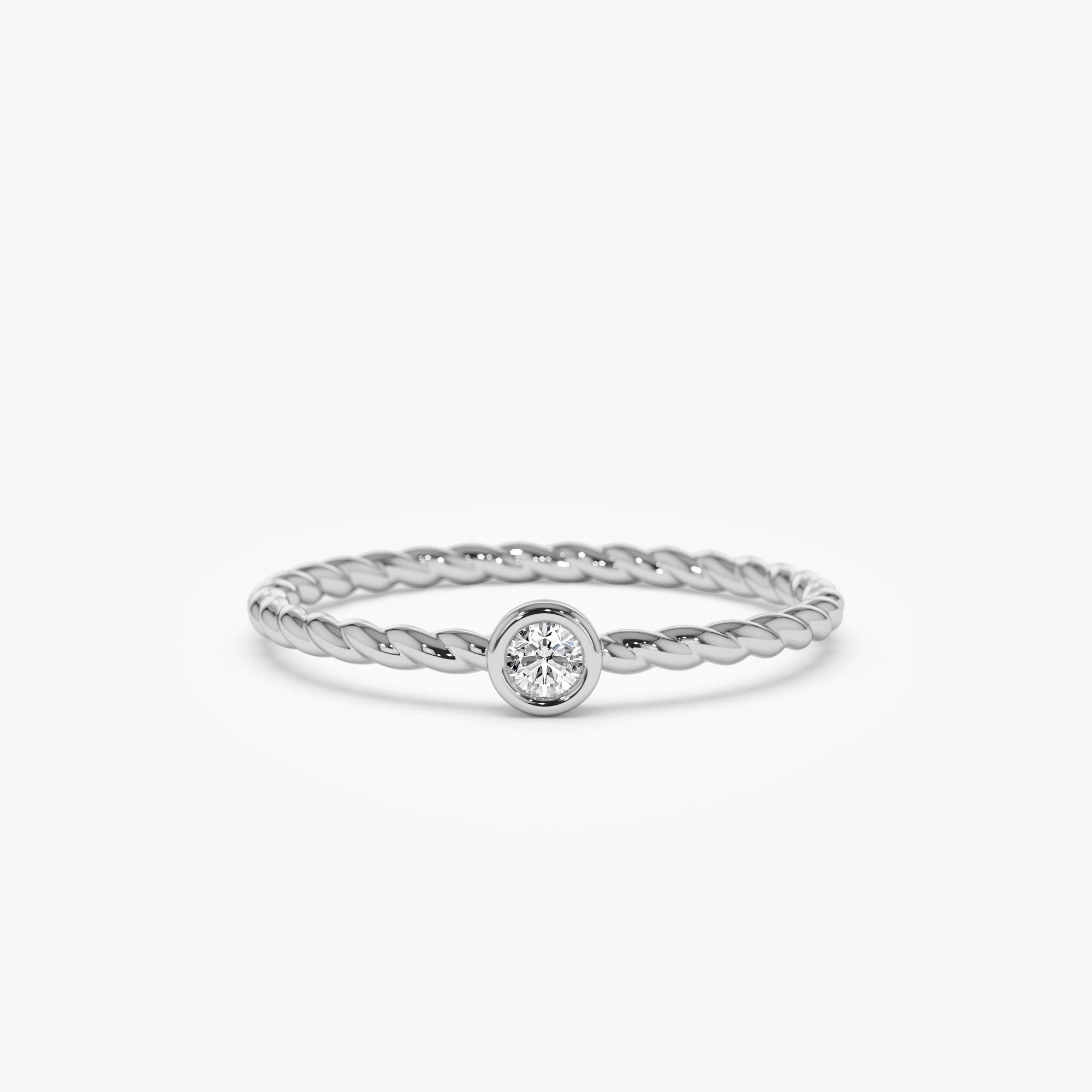 OBFJ0923 - 14K Diamond Bezel Twisted Engagement Ring 7