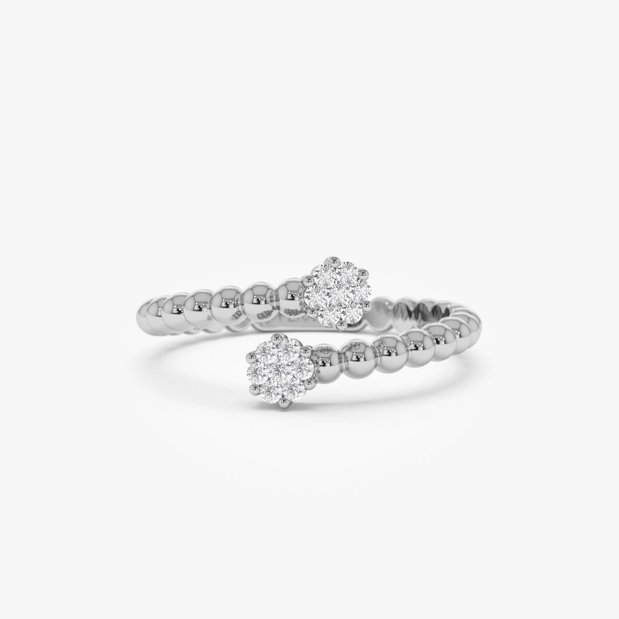 OBFJ1228 - Beaded Open Bypass Diamond Illusion Ring ring in selectable metal and diamond options - Roselle Jewelry view 6