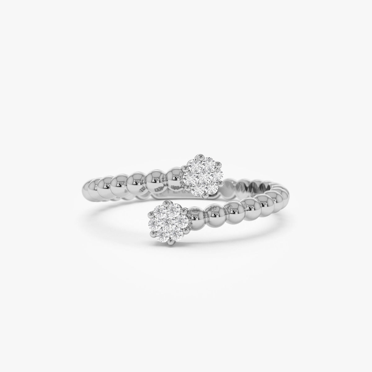 OBFJ1228 - Beaded Open Bypass Diamond Illusion Ring ring in selectable metal and diamond options - Roselle Jewelry view 6
