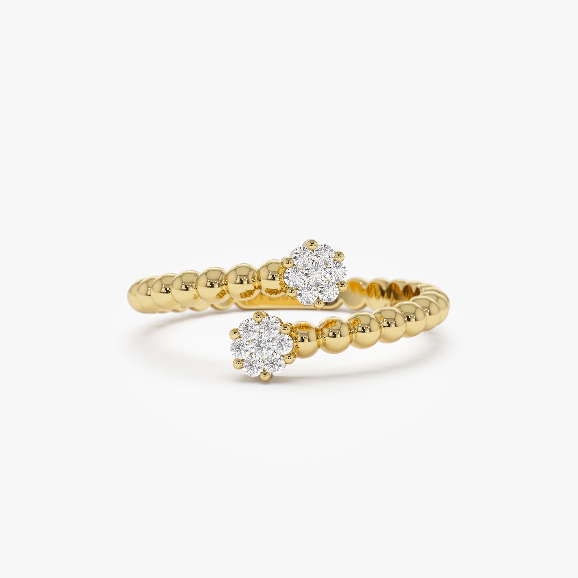 OBFJ1228 - Beaded Open Bypass Diamond Illusion Ring ring in selectable metal and diamond options - Roselle Jewelry view 1