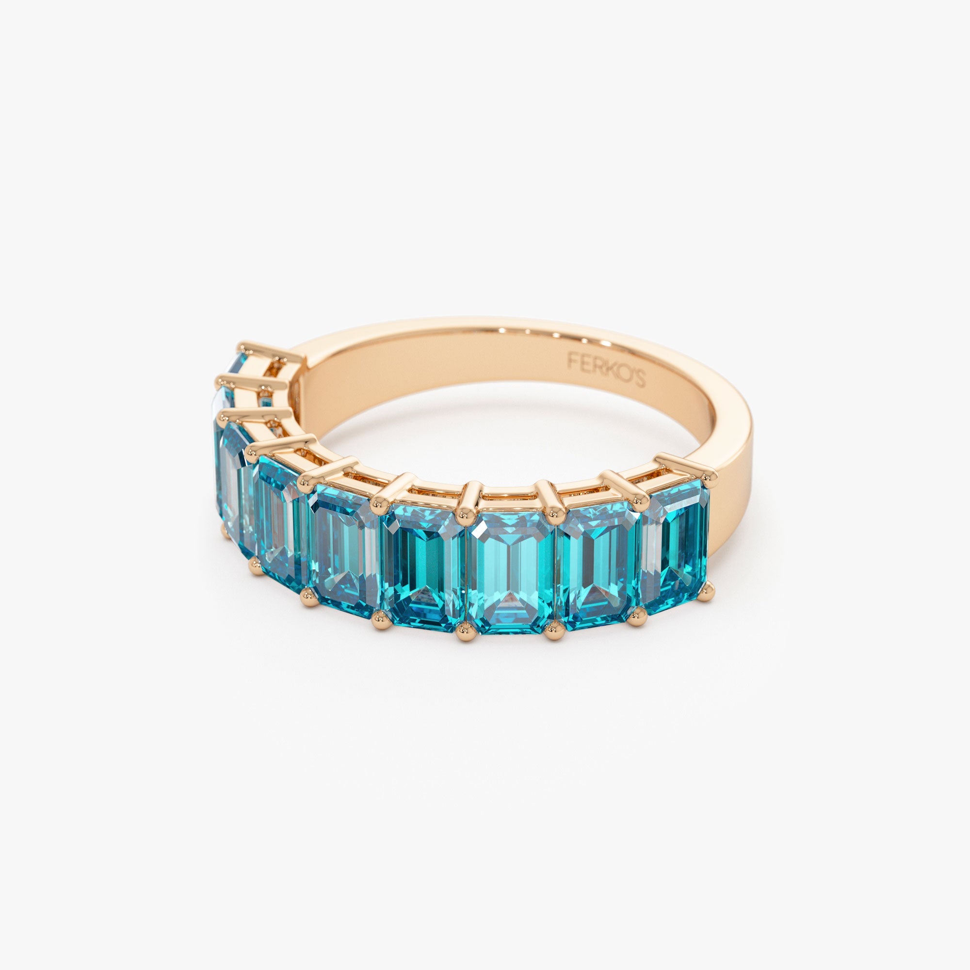 OBFJ1319 - 14k Emerald Cut Swiss Blue Topaz Nine Stone Ring 3.00ctw 8