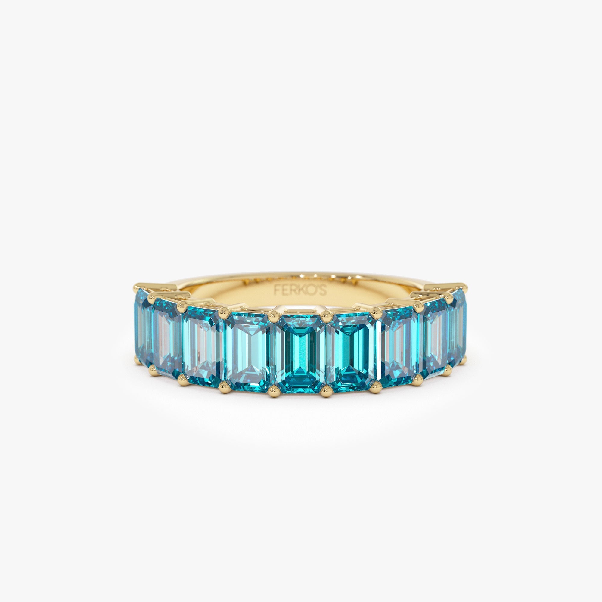 OBFJ1319 - 14k Emerald Cut Swiss Blue Topaz Nine Stone Ring 3.00ctw 1
