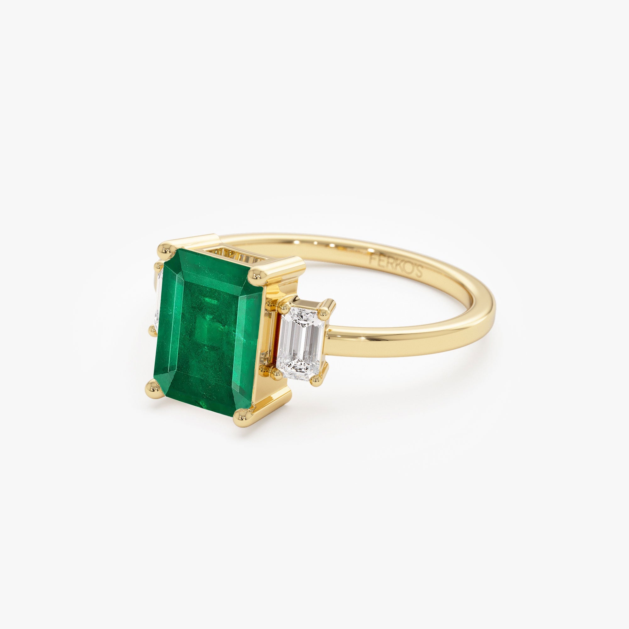 OBFJ1095 - 14k Three Stone Emerald Engagement Ring 9